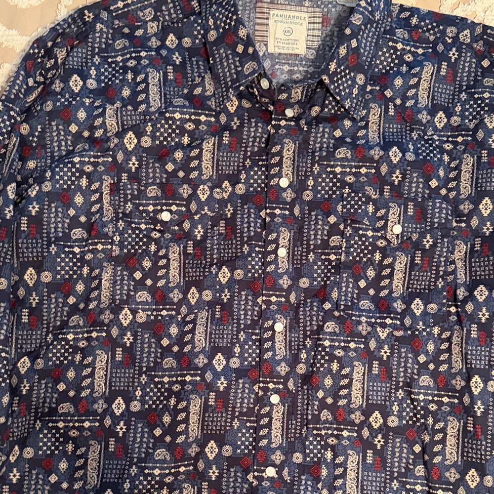 Blue Patterned Long-Sleeve Button-Up Shirt - Paanhandle